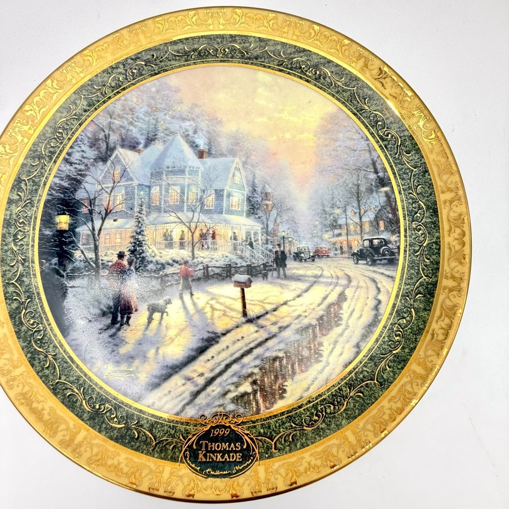 Bradford Exchange Thomas Kinkade‎ Holiday Gathering 1999 Plate 9.25" Gold-Tone